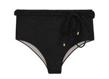 Laden Sie das Bild in den Galerie-Viewer, Product Front: Rio De Sol Bas Bottom Shimmer-Black Belted-High-Waist