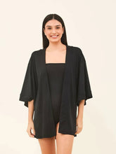 Laden Sie das Bild in den Galerie-Viewer, Gallery: Uv Line Robe De Plage Kimono Color Black Upf50+