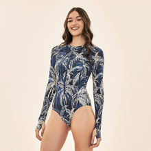 Laden Sie das Bild in den Galerie-Viewer, Image 02: Uv Line Une Pièce Swimsuit Macae Coconut Palms Navy Blue Upf50+
