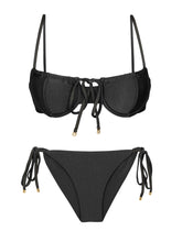 Charger l'image dans la galerie, Product Front: Rio De Sol Ensemble Set Shimmer-Black Balconet-Tie Cheeky-Tie-Gold
