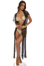Carica l&#39;immagine nel visualizzatore di Gallery, Model Front: Luli Fama Vêtement De Plage Long Caftan Siren Dream Black Gold
