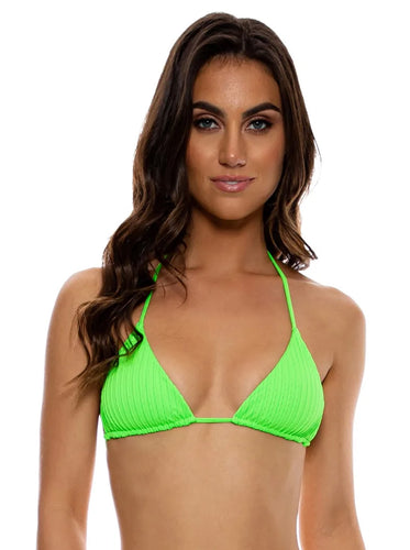 Model Front: Luli Fama Haut Top Wavy Ruched Que Sera Sera Neon Lime