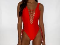 Carica e avvia il video nel visualizzatore di galleria, Video: Luli Fama Une Pièce Bodysuit Hot Tropics Red
