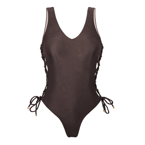 Product Front: Rio De Sol Une Pièce Shimmer-Coffee Zoe
